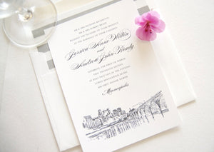 Minneapolis Skyline Wedding Invitation, Minneapolis Wedding, Invite (Sold in Sets of 10 Invitations, RSVP Cards + Envelopes)