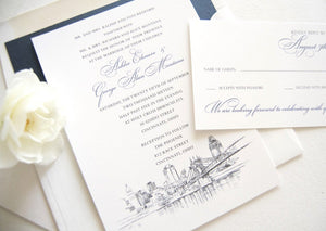 Cincinnati Skyline Wedding Invitations Package - Hand Drawn (Sold in Sets of 10 Invitations, RSVP Cards + Envelopes)