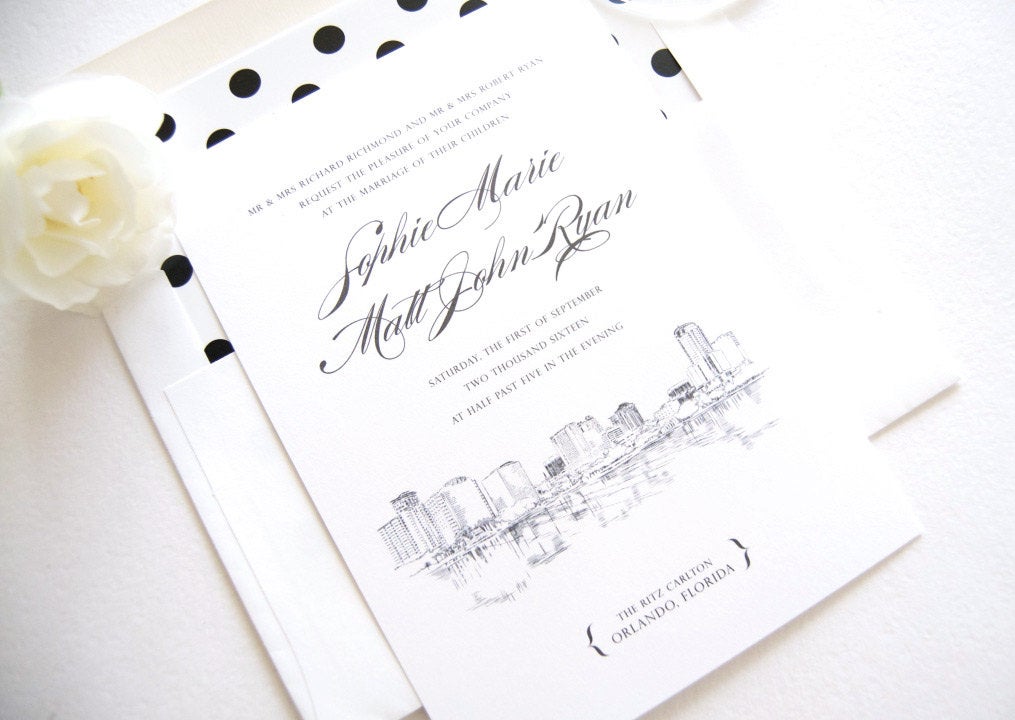 Orlando Skyline Wedding Invitation Package (Sold in Sets of 10 Invitations, RSVP Cards + Envelopes)