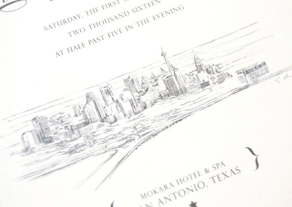 San Antonio Skyline Wedding Invitation Package (Sold in Sets of 10 Invitations, RSVP Cards + Envelopes)