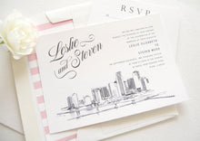 Load image into Gallery viewer, Miami Skyline Wedding Invitations Package (Sold in Sets of 10 Invitations, RSVP Cards + Envelopes)
