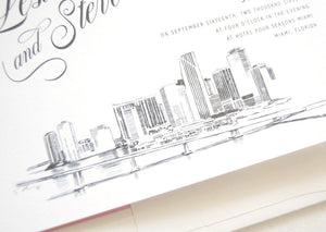 Miami Skyline Wedding Invitations Package (Sold in Sets of 10 Invitations, RSVP Cards + Envelopes)