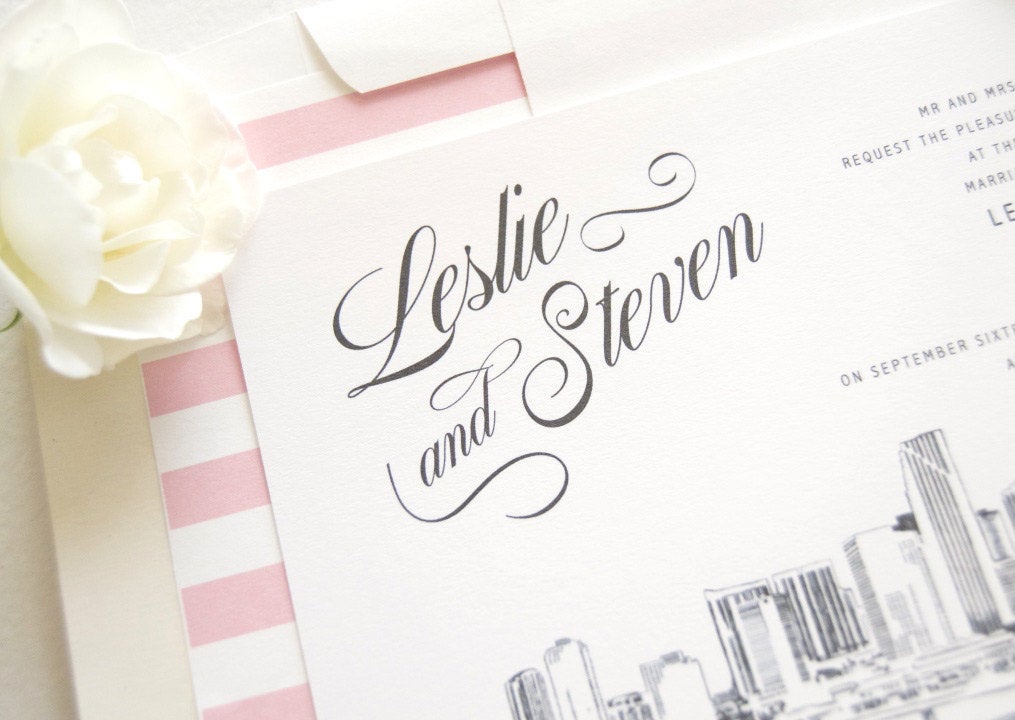 Miami Skyline Wedding Invitations Package (Sold in Sets of 10 Invitations, RSVP Cards + Envelopes)