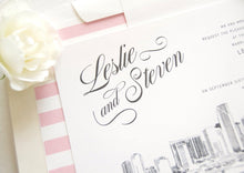 Load image into Gallery viewer, Miami Skyline Wedding Invitations Package (Sold in Sets of 10 Invitations, RSVP Cards + Envelopes)
