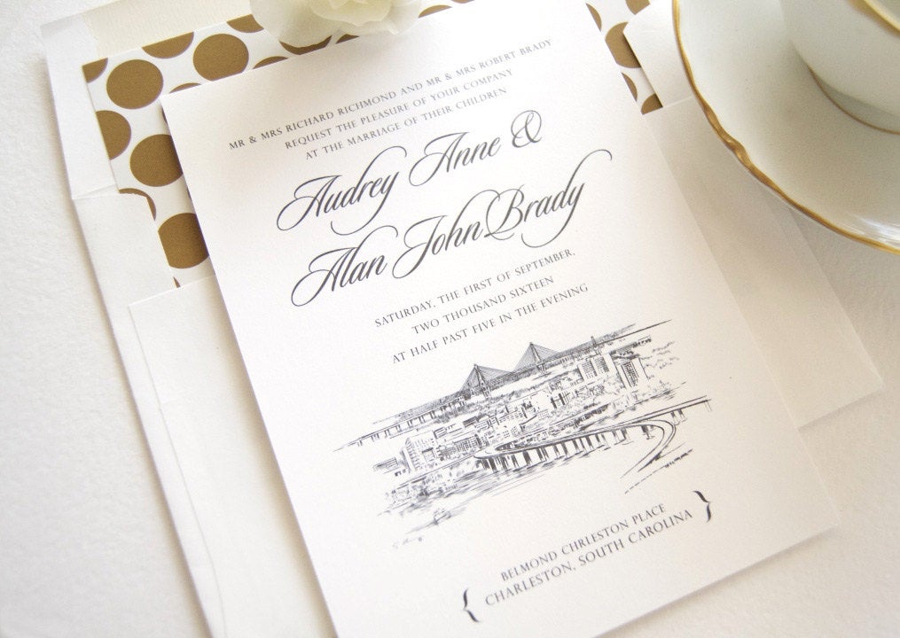 Charleston Skyline Wedding Invitation, Charleston Wedding, Invite, Invitations (Sold in Sets of 10 Invitations, RSVP Cards + Envelopes)