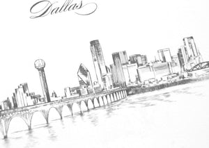 Dallas Skyline Hand Drawn Wedding Invitation Package (Sold in Sets of 10 Invitations, RSVP Cards + Envelopes)