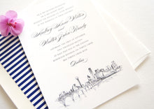 Load image into Gallery viewer, Dallas Skyline Hand Drawn Wedding Invitation Package (Sold in Sets of 10 Invitations, RSVP Cards + Envelopes)
