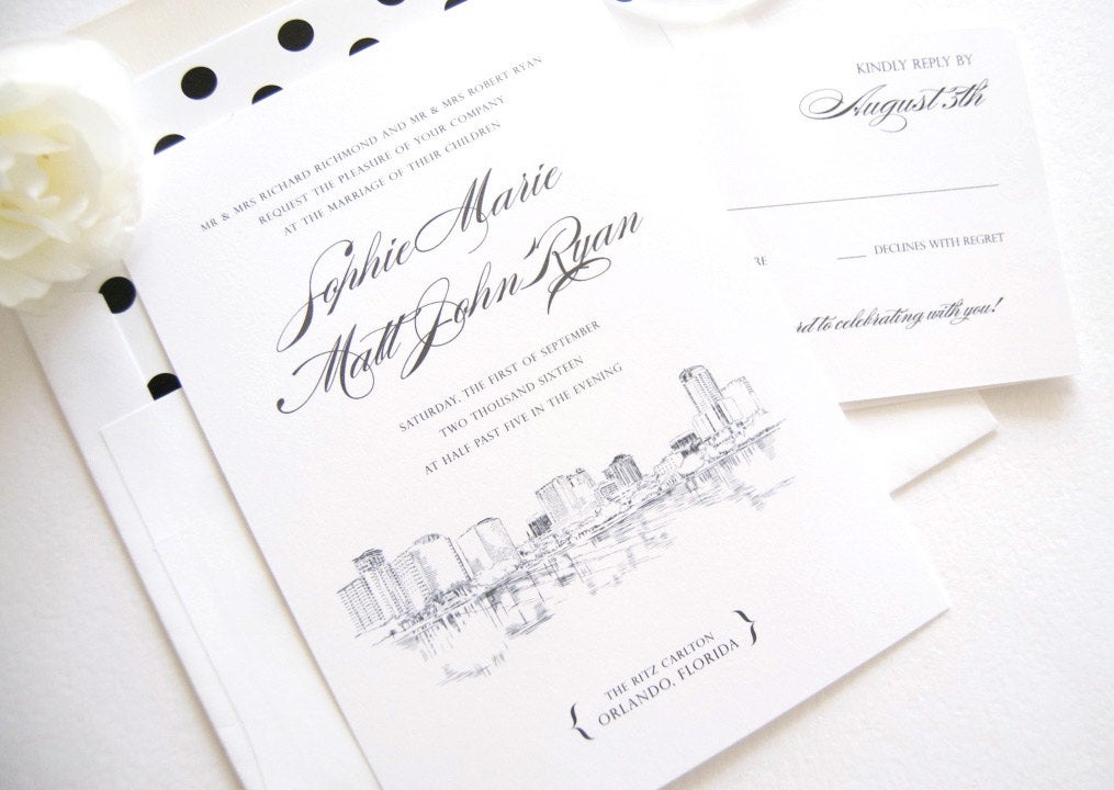 Orlando Skyline Wedding Invitation Package (Sold in Sets of 10 Invitations, RSVP Cards + Envelopes)