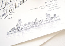 Load image into Gallery viewer, Milwaukee Skyline Wedding Invitation, Milwaukee Wedding, Invite, Invitations (Sold in Sets of 10 Invitations, RSVP Cards + Envelopes)
