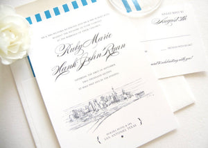San Antonio Skyline Wedding Invitation Package (Sold in Sets of 10 Invitations, RSVP Cards + Envelopes)