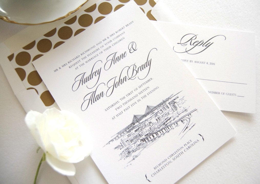 Charleston Skyline Wedding Invitation, Charleston Wedding, Invite, Invitations (Sold in Sets of 10 Invitations, RSVP Cards + Envelopes)