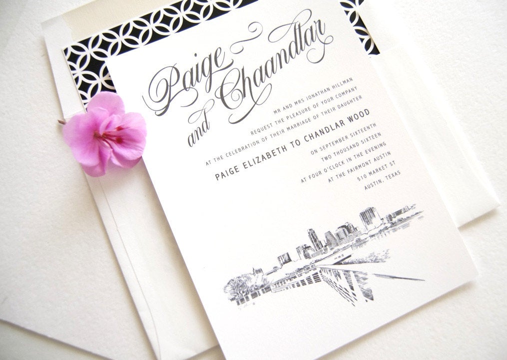 Austin, Texas Skyline Wedding Invitations Package (Sold in Sets of 10 Invitations, RSVP Cards + Envelopes)