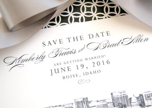 Boise, Idaho Skyline Watercolor & Hand Drawn Save the Date Cards (set of 25 cards)