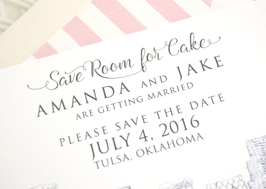 Save Room for Cake Hand Drawn Save the Date Cards (set of 25 cards and envelopes)