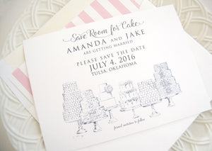 Save Room for Cake Hand Drawn Save the Date Cards (set of 25 cards and envelopes)