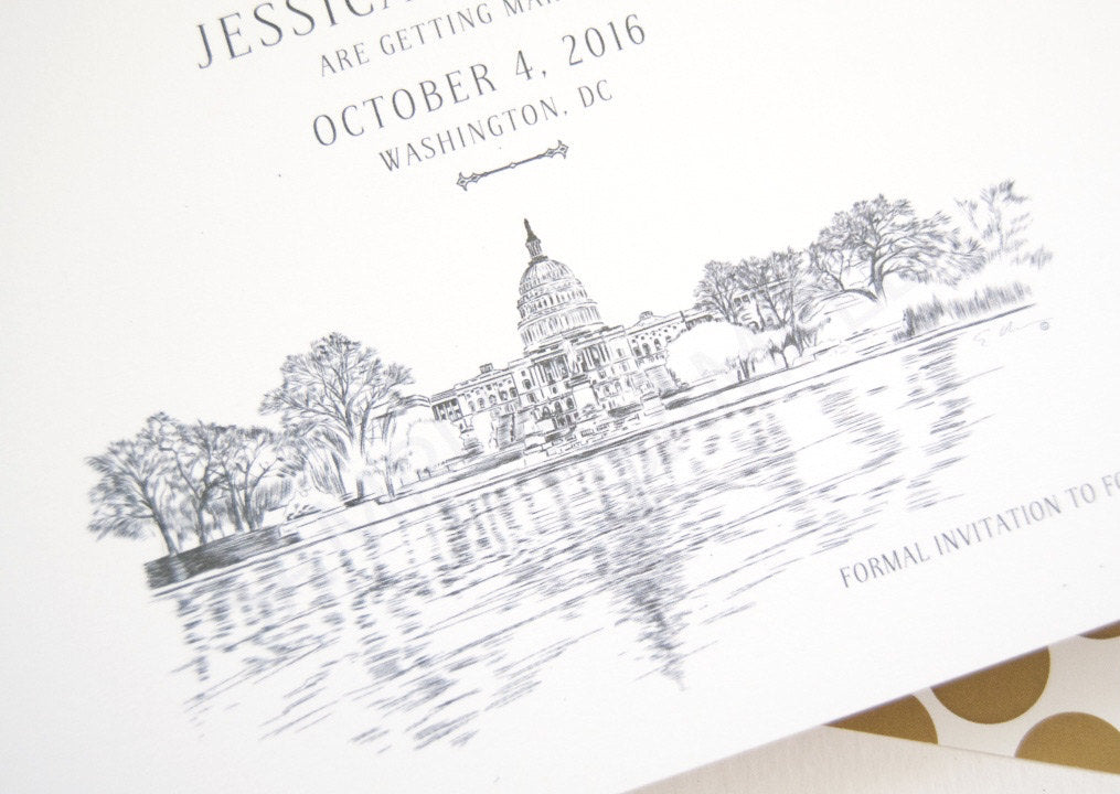 Washington DC Capital Hill Save the Dates, DC Wedding Skyline, DC Save the Date, Save the Date Cards, dc std (set of 25 cards, envelopes)