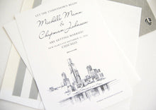Load image into Gallery viewer, Chicago Skyline Save the Date Cards, Chicago Wedding Save the Dates (set of 25 cards)
