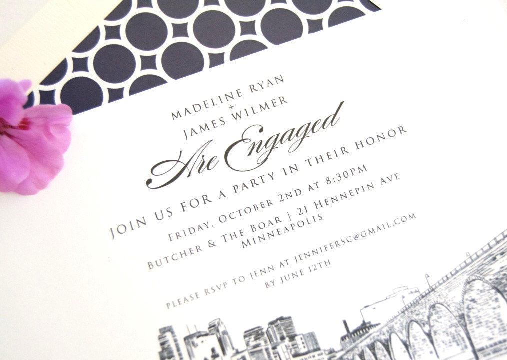 Minneapolis Skyline Engagement Party Invitations, Minneapolis Engagement Announcements You Design it! (set of 25 cards)