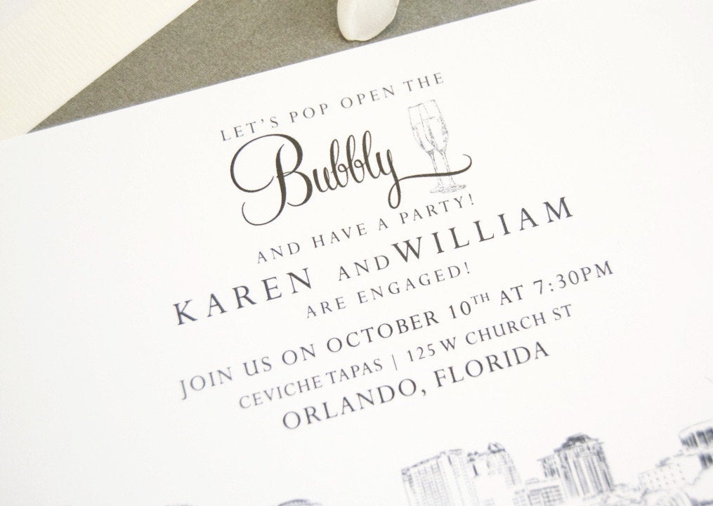 Orlando Skyline Engagement Party Invitations, Orlando Engagement Announcements You Design it! (set of 25 cards)