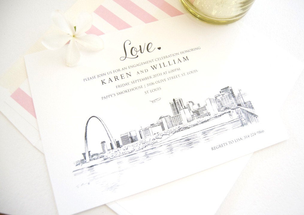 St. Louis Skyline Engagement Party Invitations, St. Louis Engagement Announcements You Design it! (set of 25 cards)