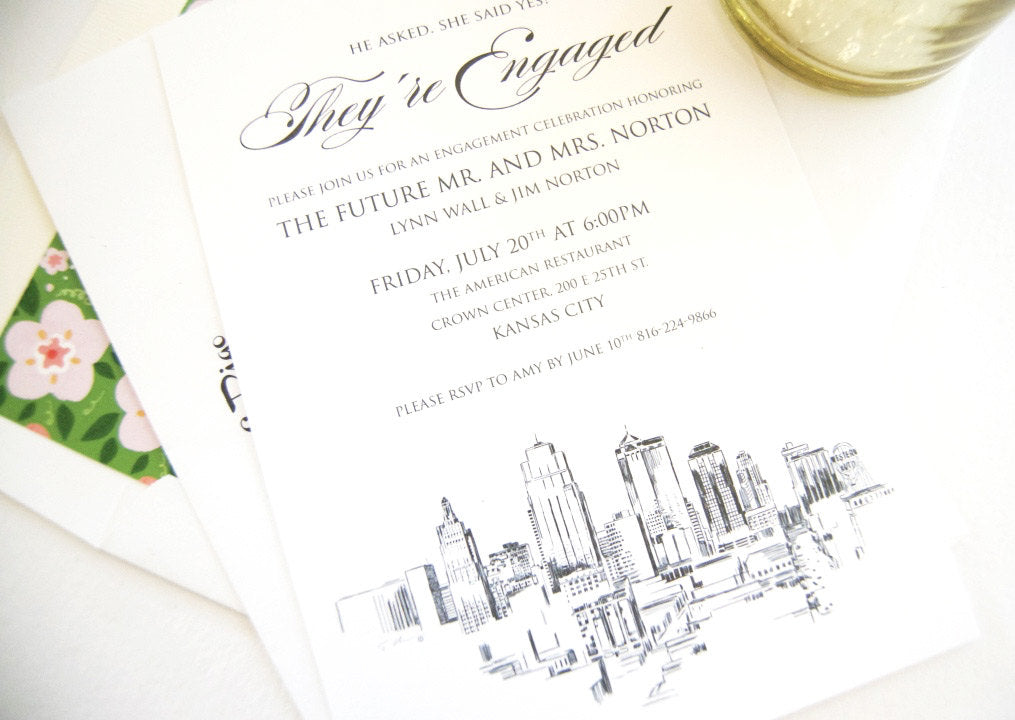 Kansas City Skyline Engagement Party Invitations, Kansas City Engagement Announcements You Design it! (set of 25 cards)