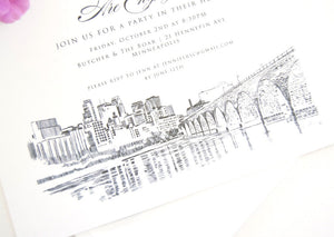Minneapolis Skyline Engagement Party Invitations, Minneapolis Engagement Announcements You Design it! (set of 25 cards)