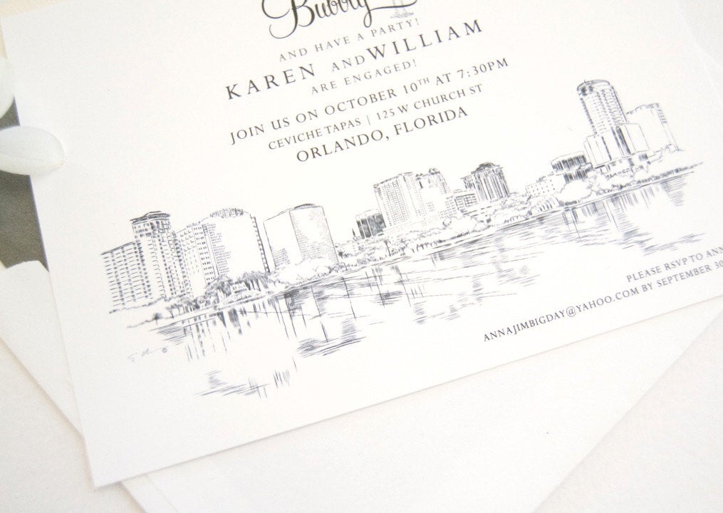 Orlando Skyline Engagement Party Invitations, Orlando Engagement Announcements You Design it! (set of 25 cards)