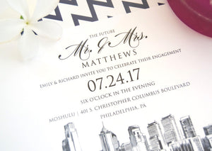Philadelphia Skyline Engagement Party Invitations, Philadelphia Engagement Announcements You Design it! (set of 25 cards)