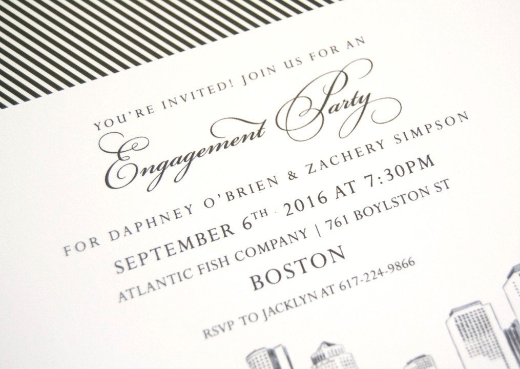 Boston Skyline Engagement Party Invitations, Boston Engagement Announcements You Design it! (set of 25 cards)