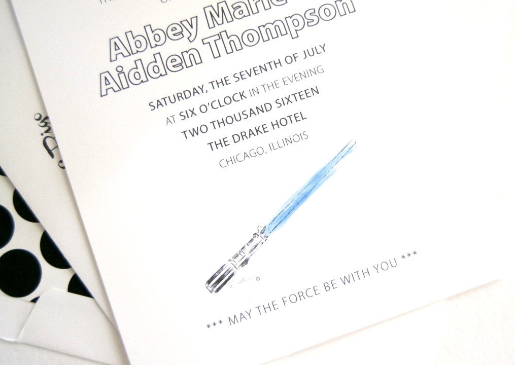 Star Wars Inspired Wedding Invitations, Lightsaber Invitations (Sold in Sets of 10 Invitations, RSVP Cards + Envelopes)