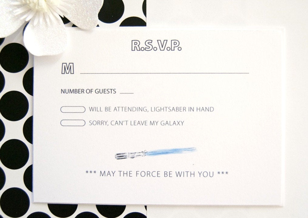 Star Wars Inspired Wedding Invitations, Lightsaber Invitations (Sold in Sets of 10 Invitations, RSVP Cards + Envelopes)