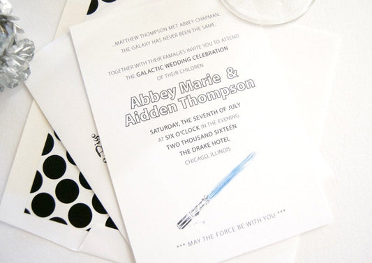 Star Wars Inspired Wedding Invitations, Lightsaber Invitations (Sold in Sets of 10 Invitations, RSVP Cards + Envelopes)