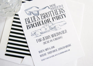 Bachelor Party Invitations Blues Brothers Inspired , Birthday Party (set of 25 cards and white envelopes)