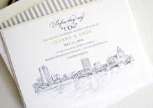 Load image into Gallery viewer, Cedar Rapids Skyline Rehearsal Dinner Invitations (set of 25 cards)
