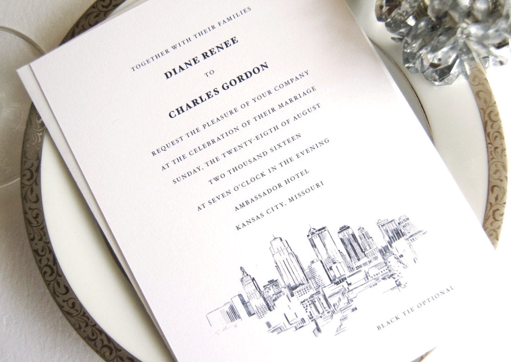 Kansas City Skyline Wedding Invitations, Kansas City Weddings, Kansas City Wedding (Sold in Sets of 10 Invitations, RSVP Cards + Envelopes)