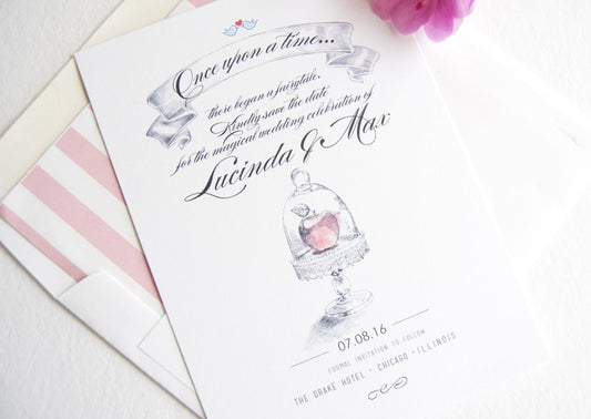 Snow White Fairytale Wedding, Disney Inspired, Wedding Watercolor Save the Date Cards (set of 25 cards)