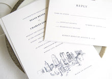 Load image into Gallery viewer, Kansas City Skyline Wedding Invitations, Kansas City Weddings, Kansas City Wedding (Sold in Sets of 10 Invitations, RSVP Cards + Envelopes)
