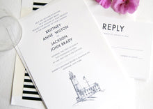 Load image into Gallery viewer, Montauk Lighthouse, Long Island, New York  Skyline Wedding Invitations Package (Sold in Sets of 10 Invitations, RSVP Cards + Envelopes)
