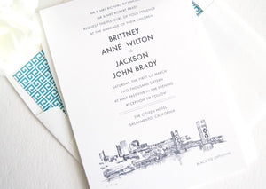 Sacramento Skyline Wedding Invitation, Sacramento Wedding, Sacramento Invite,  (Sold in Sets of 10 Invitations, RSVP Cards + Envelopes)