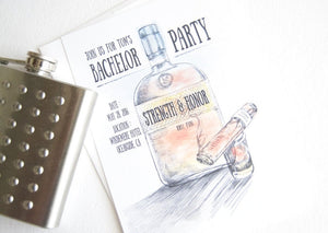 Bachelor Party Invitations Bourbon and Cigar Watercolor , Birthday Party (set of 25 cards and white envelopes)