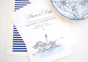 Portland Head Light Skyline Hand Drawn Save the Date Cards (set of 25 cards)