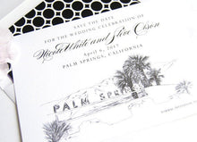 Load image into Gallery viewer, Palm Springs Sign Skyline Hand Drawn Save the Date Cards (set of 25 cards)
