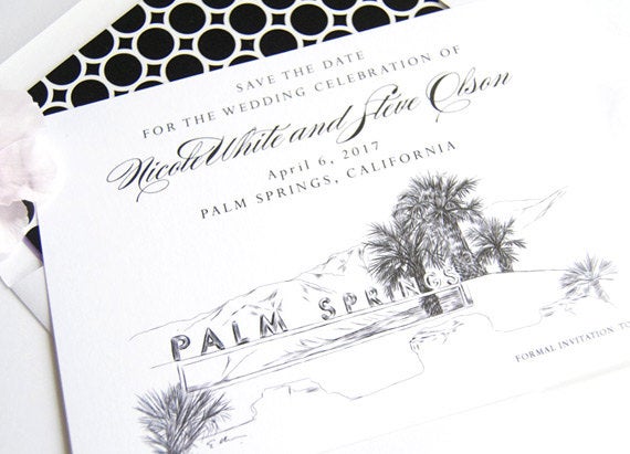 Palm Springs Sign Skyline Hand Drawn Save the Date Cards (set of 25 cards)