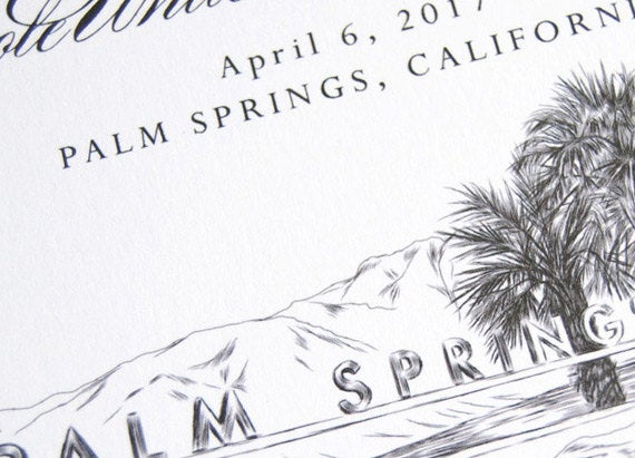 Palm Springs Sign Skyline Hand Drawn Save the Date Cards (set of 25 cards)