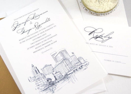 Providence Skyline Wedding Invitation Package (Sold in Sets of 10 Invitations, RSVP Cards + Envelopes)