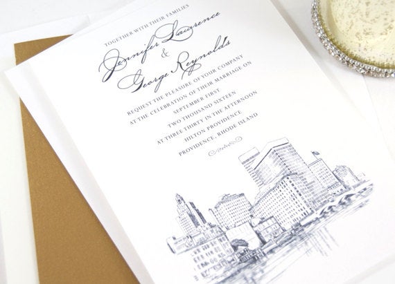 Providence Skyline Wedding Invitation Package (Sold in Sets of 10 Invitations, RSVP Cards + Envelopes)