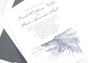 Santa Barbara Pier Hand Drawn Wedding Invitations Package (Sold in Sets of 10 Invitations, RSVP Cards + Envelopes)