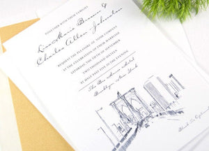Brooklyn, New York Skyline Wedding Invitation, Brooklyn Wedding, Brooklyn Bridge, Invite (Sold in Sets of 10 Invitations +Envelopes)