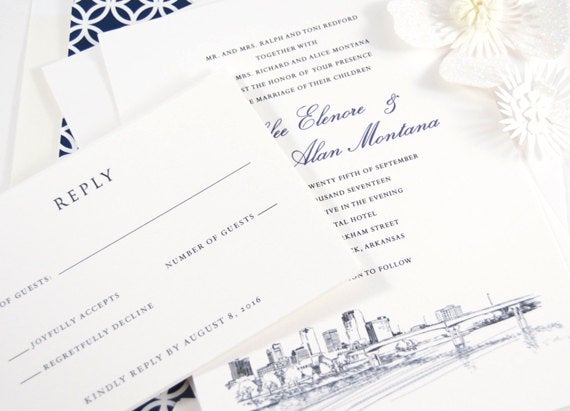 Little Rock, Arkansas Skyline Wedding Invitations Package (Sold in Sets of 10 Invitations, RSVP Cards + Envelopes)