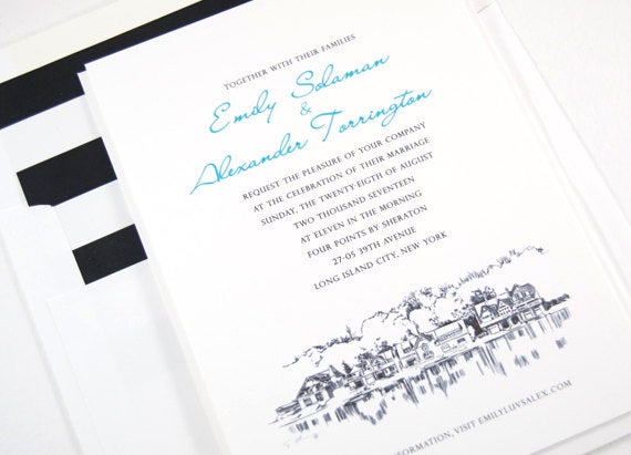 Philadelphia Boathouse Row Wedding Invitations Package (Sold in Sets of 10 Invitations, RSVP Cards + Envelopes)
